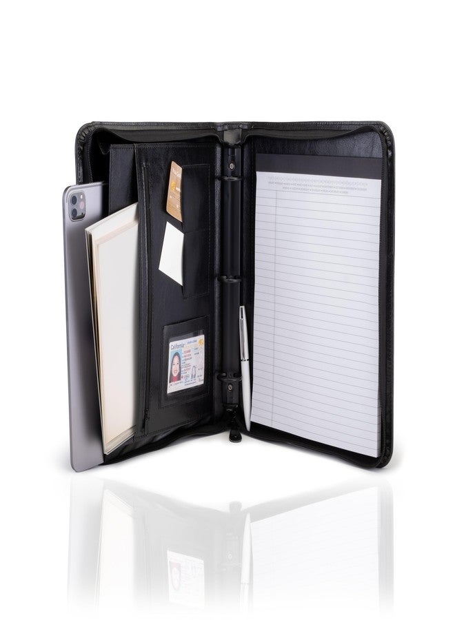 Travigo 3-Ring Zipper Portfolio Binder | 1.25" Faux Leather Padfolio with Zipper for Women & Men | Professional Business Portfolio Folder with Writing Pad, Gusseted File Pocket, ID Window (Black) - Image 1