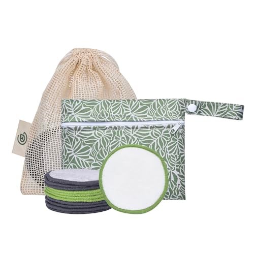 Greenzla Reusable Makeup Remover Pads Travel Set 12 Pack Microfiber Cotton Pads Dark Charcoal Cotton Rounds and Bamboo Terry Face Wipes for All Skin Types with Mesh Laundry Bag and Travel Pouch - Image 1