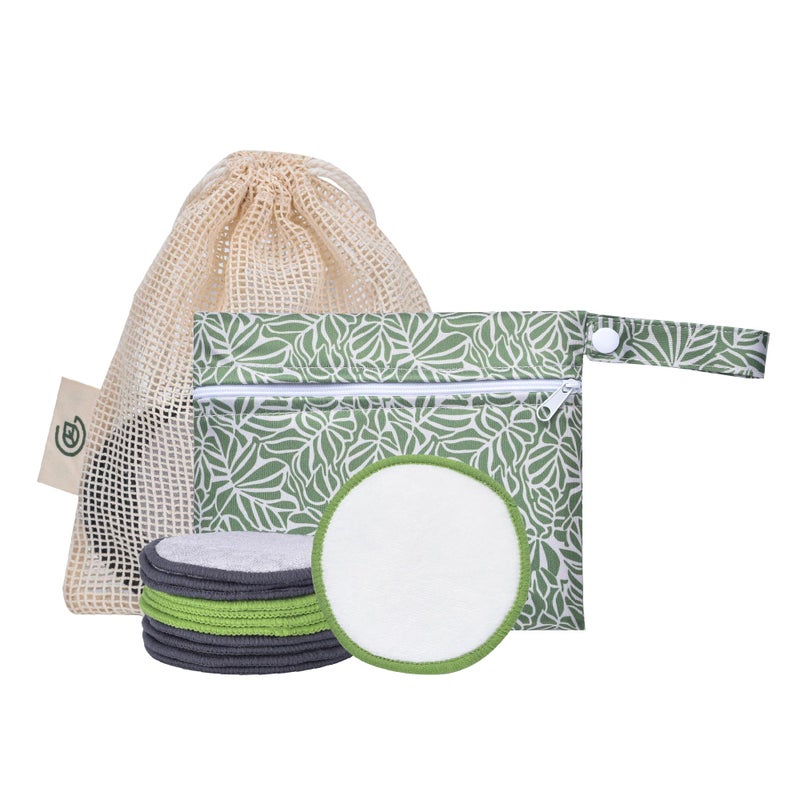 Greenzla Reusable Makeup Remover Pads Travel Set 12 Pack Microfiber Cotton Pads Dark Charcoal Cotton Rounds and Bamboo Terry Face Wipes for All Skin Types with Mesh Laundry Bag and Travel Pouch - Image 3
