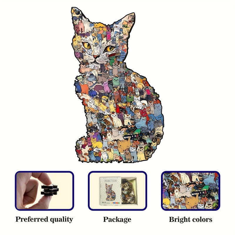 Irregular Wooden Puzzle Cat Adult Brain Training Game Home Decor Painting Holiday Gift Size L - Image 4