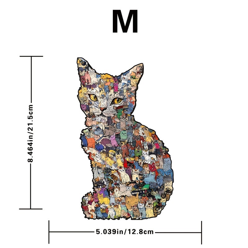 Irregular Wooden Puzzle Cat Adult Brain Training Game Home Decor Painting Holiday Gift Size L - Image 3