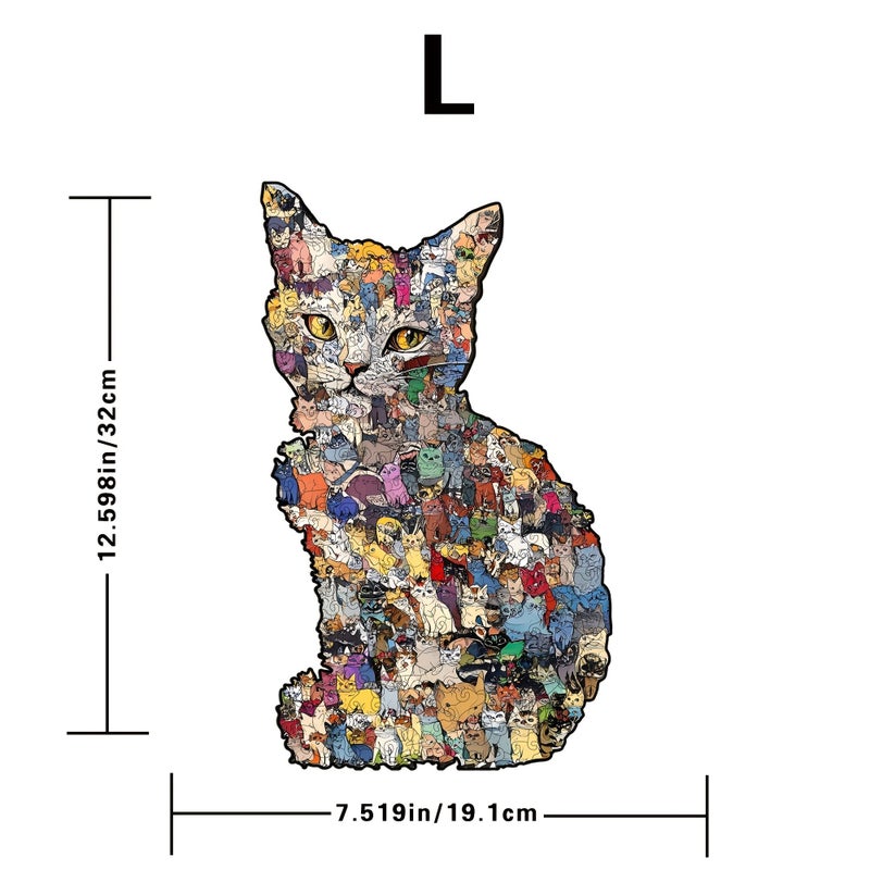 Irregular Wooden Puzzle Cat Adult Brain Training Game Home Decor Painting Holiday Gift Size L - Image 5