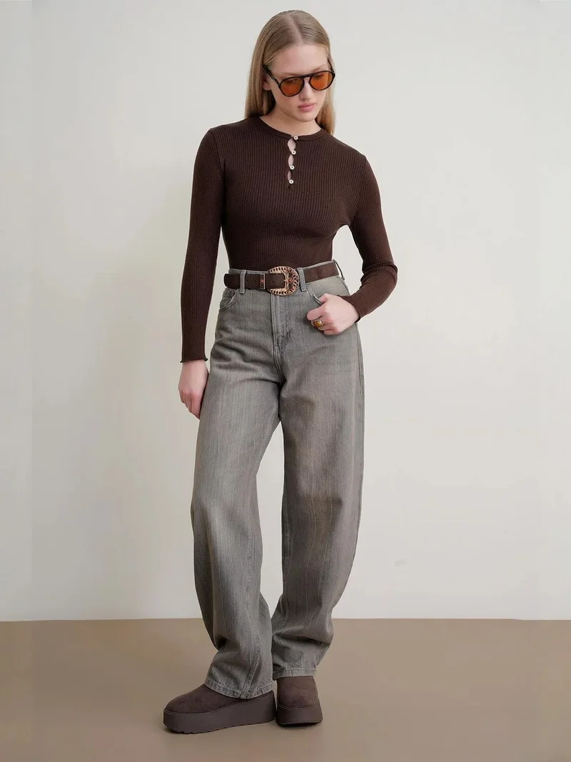 MixRay MIXRAY Button Detailed Crew Neck Sweater