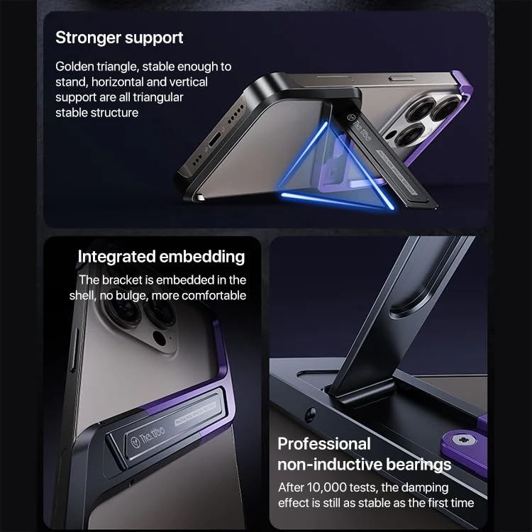 Tech Trendz Aluminium Alloy S Shaped Frameless Case, Invisible Stand Shockproof Bumper Protective Cover Compatible with iPhone 16 Pro (Desert Titanium) - Image 5