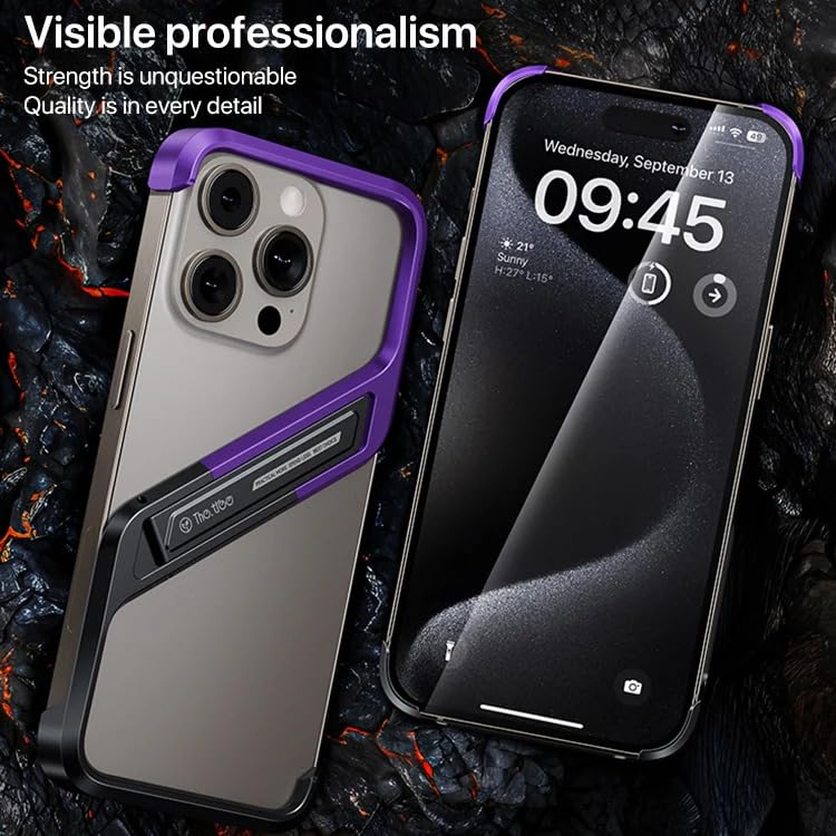 Tech Trendz Aluminium Alloy S Shaped Frameless Case, Invisible Stand Shockproof Bumper Protective Cover Compatible with iPhone 16 Pro (Desert Titanium) - Image 3