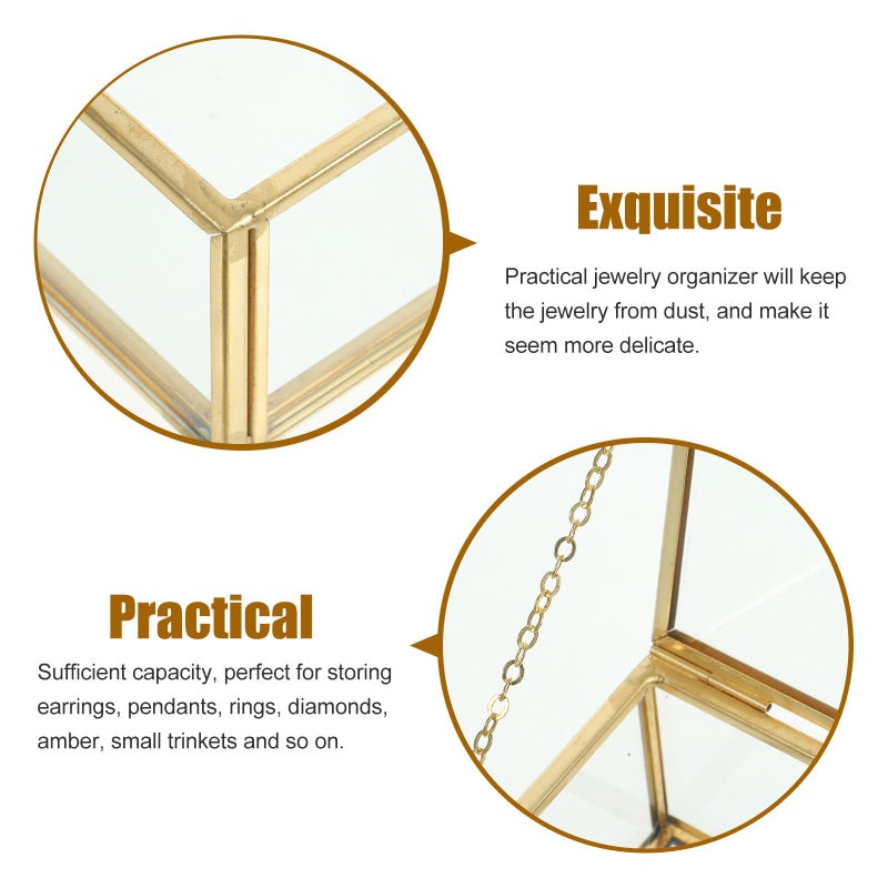 Glass Jewelry Box with Gold Alloy Frame Organizer for Rings Lipstick Dustproof Vanity Desktop Storage - Image 4