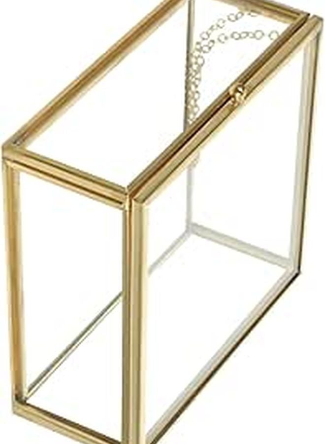 Glass Jewelry Box with Gold Alloy Frame Organizer for Rings Lipstick Dustproof Vanity Desktop Storage - Image 1