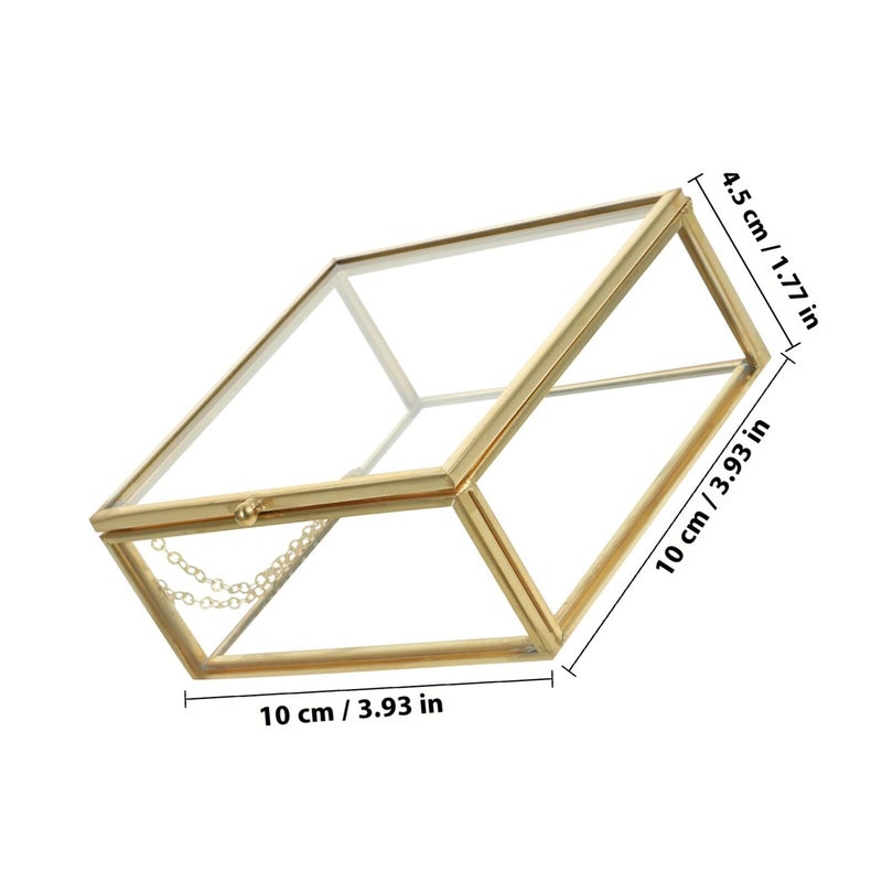 Glass Jewelry Box with Gold Alloy Frame Organizer for Rings Lipstick Dustproof Vanity Desktop Storage - Image 3