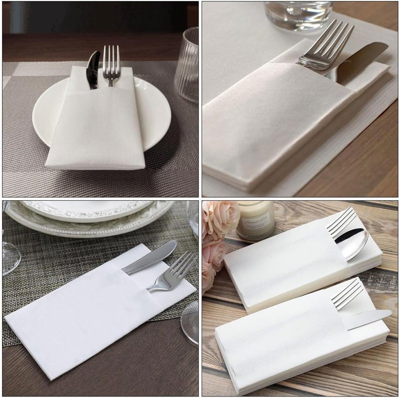 50pcs Disposable Pocket Napkins with Silverware Pouch, 40x40cm Thick White Paper Napkins for Wedding, Party, Restaurant, and Home Use - Image 5