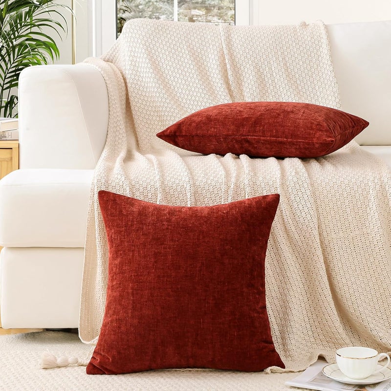 JOTOM Set of 2 Cushion Covers 60 x 60 cm Soft Chenille Rust Decorative Cushion Cover Lumbar Solid Pillowcase for Sofa, Living Room, Bed, Home Decor (Rust) - Image 5