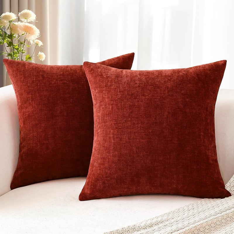 JOTOM Set of 2 Cushion Covers 60 x 60 cm Soft Chenille Rust Decorative Cushion Cover Lumbar Solid Pillowcase for Sofa, Living Room, Bed, Home Decor (Rust) - Image 4