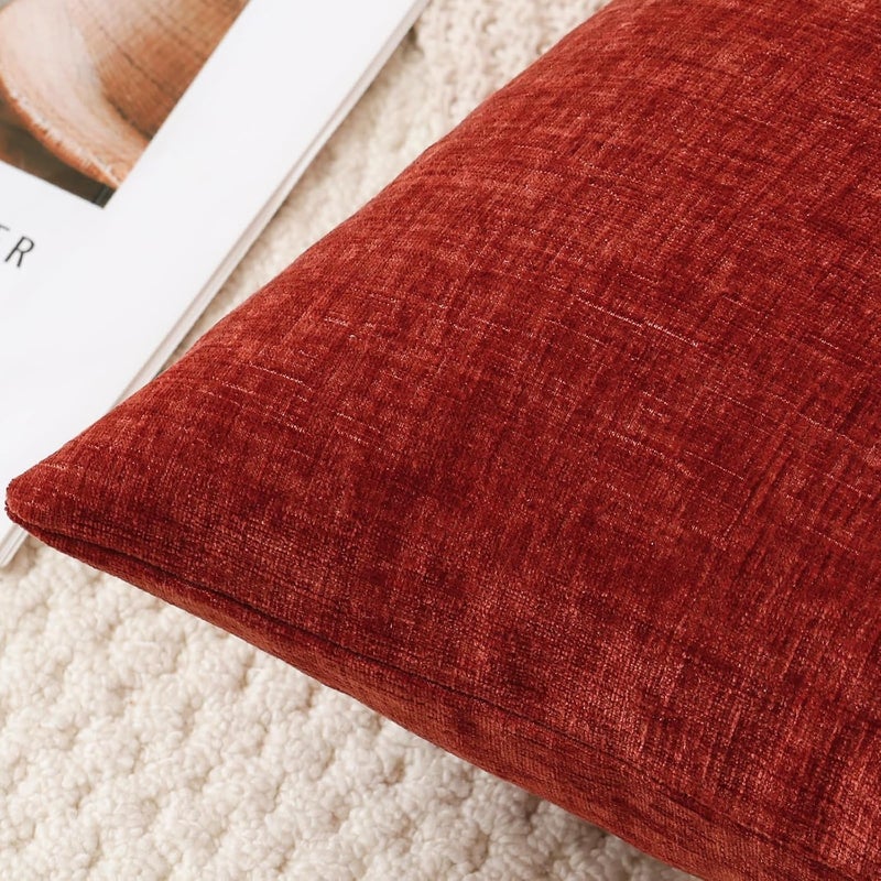 JOTOM Set of 2 Cushion Covers 60 x 60 cm Soft Chenille Rust Decorative Cushion Cover Lumbar Solid Pillowcase for Sofa, Living Room, Bed, Home Decor (Rust) - Image 2