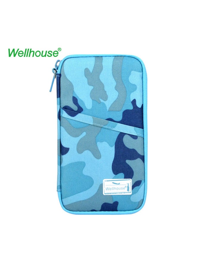 Wellhouse Wellhouse Passport Holder, Business Travel Card And Document Organizer, Water-resistant Id Storage Pouch, Large Size, Camouflage Blue - Image 1