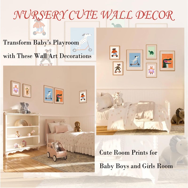 Aroutde 12Pcs Baby Nursery Room Decor, Cartoon Animal Playroom Canvas Wall Art Kids Transport Inspirational Quotes Posters Colorful Printing for Boys and Girls Room Decorï¼ˆUnframedï¼‰ - Image 5