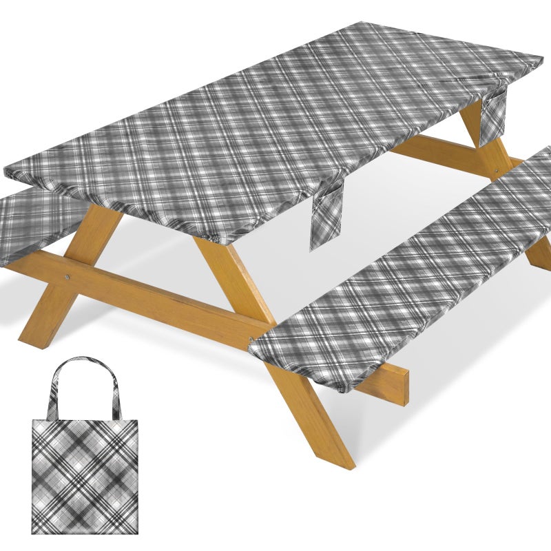 memKiya Fitted Waterproof Picnic Table Cover with Bench Covers Heavy Duty Elastic Outdoor Camping Tablecloth for 6 Foot Rectangle Tables Summer Rv Accessories Patio Garden Road Trip Essentials Gifts - Image 1