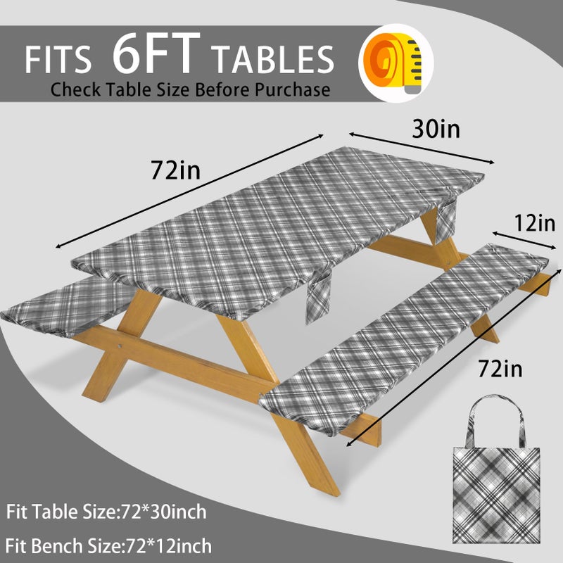memKiya Fitted Waterproof Picnic Table Cover with Bench Covers Heavy Duty Elastic Outdoor Camping Tablecloth for 6 Foot Rectangle Tables Summer Rv Accessories Patio Garden Road Trip Essentials Gifts - Image 2