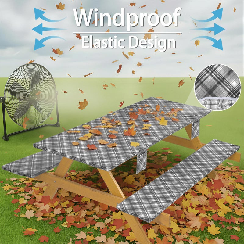memKiya Fitted Waterproof Picnic Table Cover with Bench Covers Heavy Duty Elastic Outdoor Camping Tablecloth for 6 Foot Rectangle Tables Summer Rv Accessories Patio Garden Road Trip Essentials Gifts - Image 4