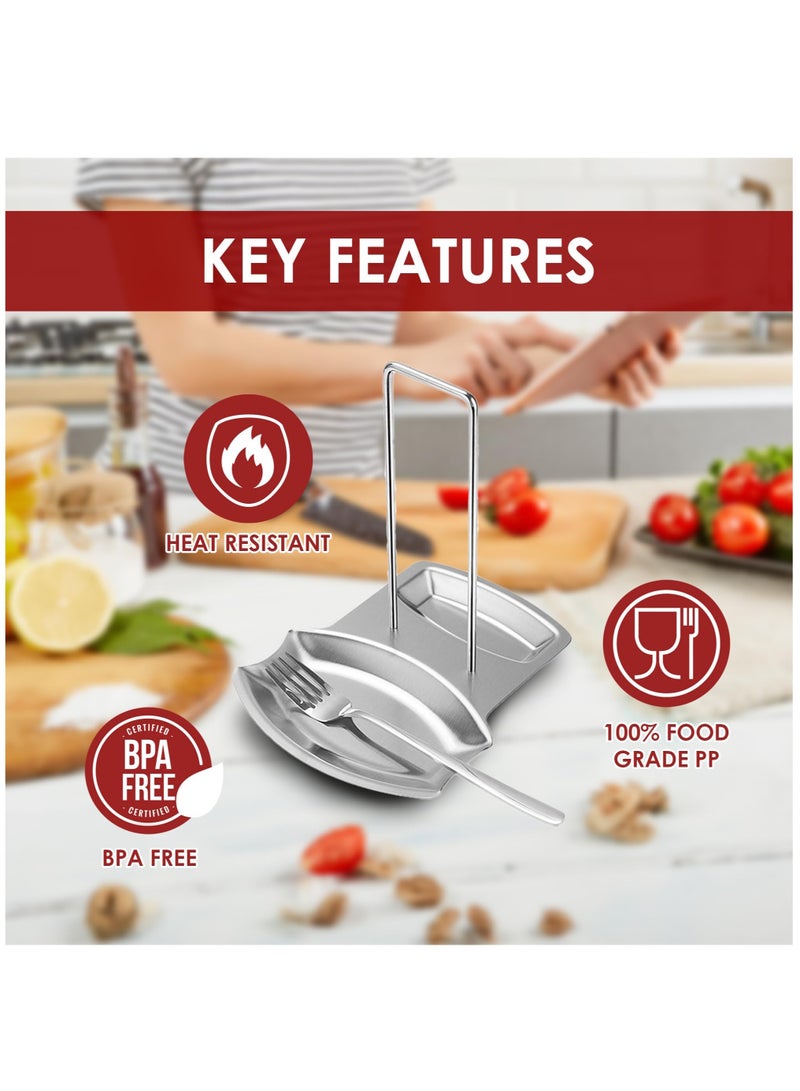 SOLARAE Lid and Spoon Rest, Pot Lid Holder Spoon Rest, Stainless Steel Utensils Pan Pot Cover Lid Rack Stand Organizer, Multifunctional Storage Soup Spoon Rests Rack Kitchen Decor Tool - Image 2