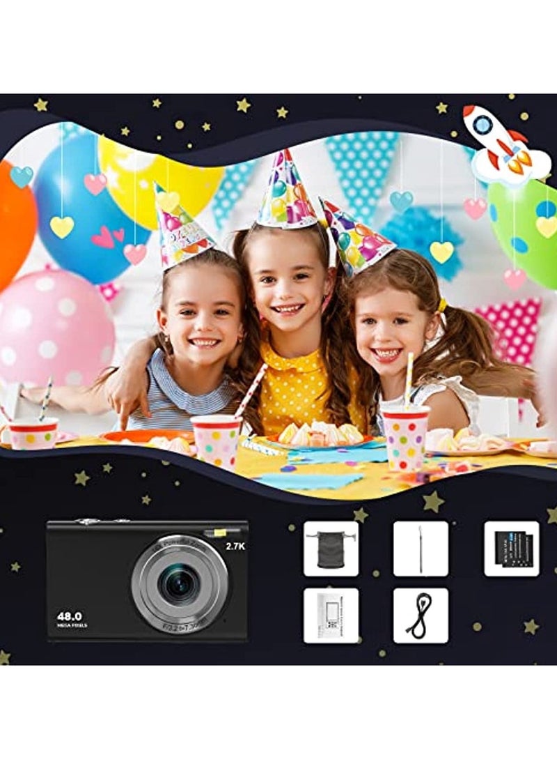 OIMG - Digital Camera Autofocus Digital Camera Hd 2 7K 48Mp With 2 8" Large Screen 16X Digital Zoom Portable Mini Camera For Photography Vlogging Camera For Kids Beginners（Black） - Image 1