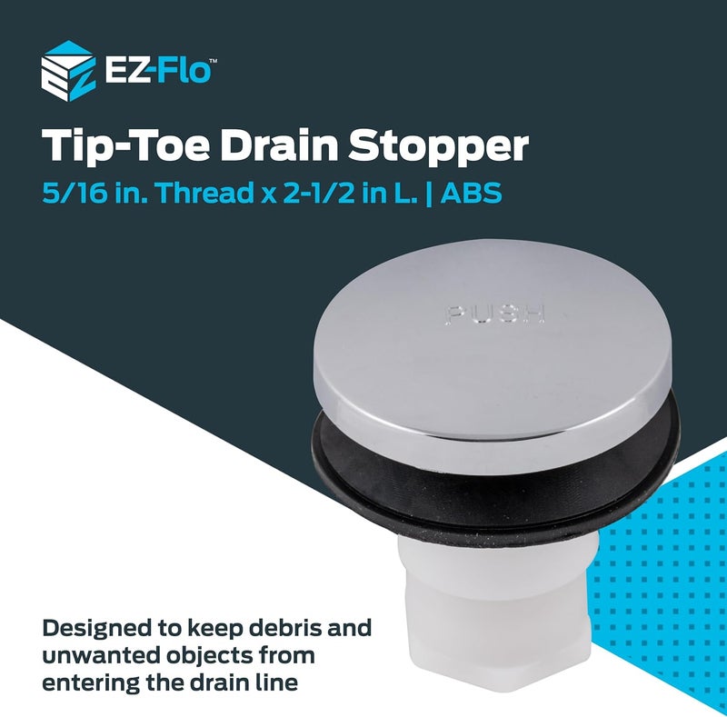 EZFLO ABS Tip-Toe Drain Stopper with Rubber Seal, 5/16 Inch Thread, Chrome Plated, 35227 - Image 2