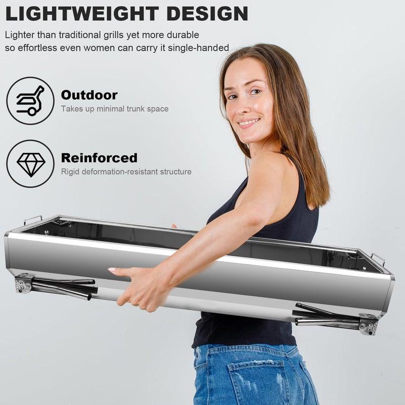 Guogiyala Portable Charcoal Grill, Foldable Stainless Steel Grill with Storage Shelf and non-slip feet - ideal for outdoor Kabob cooking, picnics and camping (lager) - Image 3