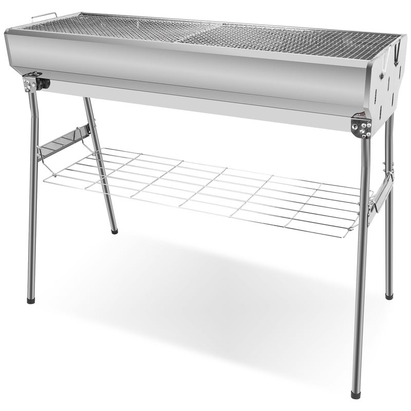 Guogiyala Portable Charcoal Grill, Foldable Stainless Steel Grill with Storage Shelf and non-slip feet - ideal for outdoor Kabob cooking, picnics and camping (lager) - Image 1