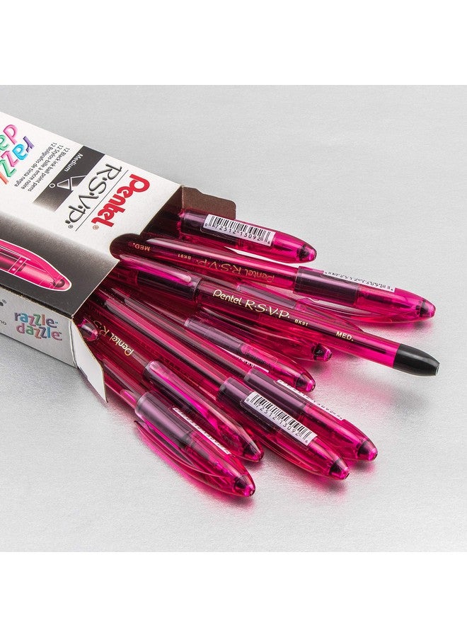 بنتل قلم حبر جاف Pentel RSVP Razzle-Dazzle، خط متوسط (1.0 مم)، أسطوانة وردية، حبر أسود، علبة من 12 قلمًا (BK91RDP-A) - Image 2