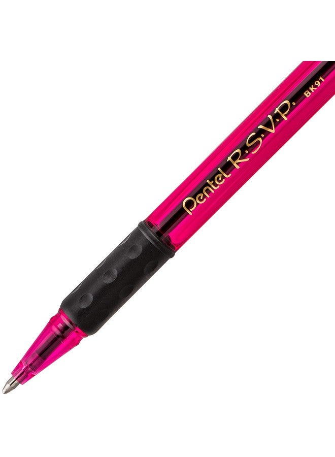 بنتل قلم حبر جاف Pentel RSVP Razzle-Dazzle، خط متوسط (1.0 مم)، أسطوانة وردية، حبر أسود، علبة من 12 قلمًا (BK91RDP-A) - Image 4