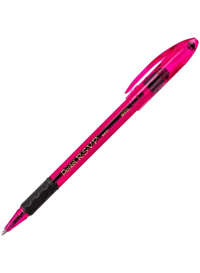بنتل قلم حبر جاف Pentel RSVP Razzle-Dazzle، خط متوسط (1.0 مم)، أسطوانة وردية، حبر أسود، علبة من 12 قلمًا (BK91RDP-A) - Image 3
