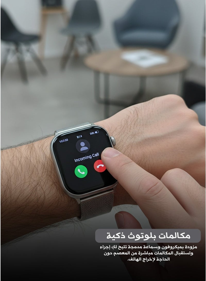Fendior M101 Smart Watch – Bluetooth Call, Heart Rate & Blood Oxygen Monitor, Business & Outdoor Smartwatch – Silver Magnetic Milanese Steel Strap - Image 1