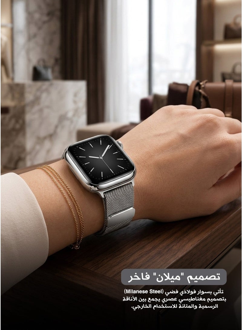 Fendior M101 Smart Watch – Bluetooth Call, Heart Rate & Blood Oxygen Monitor, Business & Outdoor Smartwatch – Silver Magnetic Milanese Steel Strap - Image 2