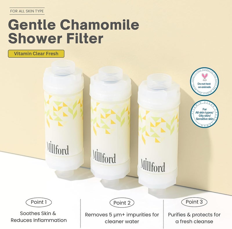 Millford Vitamin C Shower Filter - Korean Purifier for Hard Water, Removes 99% Chlorine & Impurities, Natural Shower Infuser Detox, Deep Cleansing for Skin & Hair Hydration Boost (Chamomile Scent) - Image 4