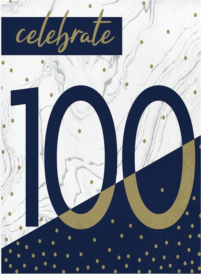 CREATIVE CONVERTING Navy and Gold 100th Birthday Napkins, 16 ct - Image 1