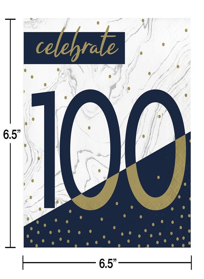 CREATIVE CONVERTING Navy and Gold 100th Birthday Napkins, 16 ct - Image 2