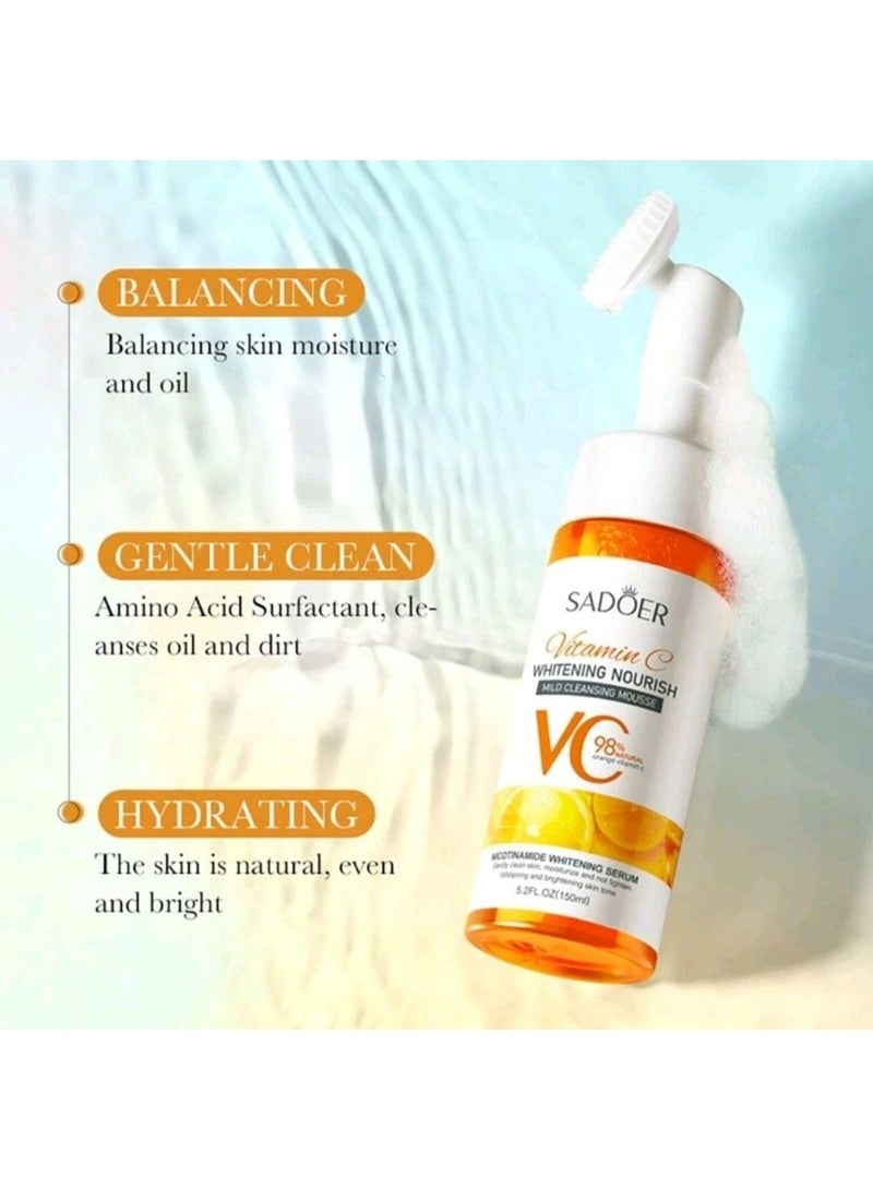 سادور SADOER Rice Vitamin C Facial Cleanser with Massage Brush - Image 1