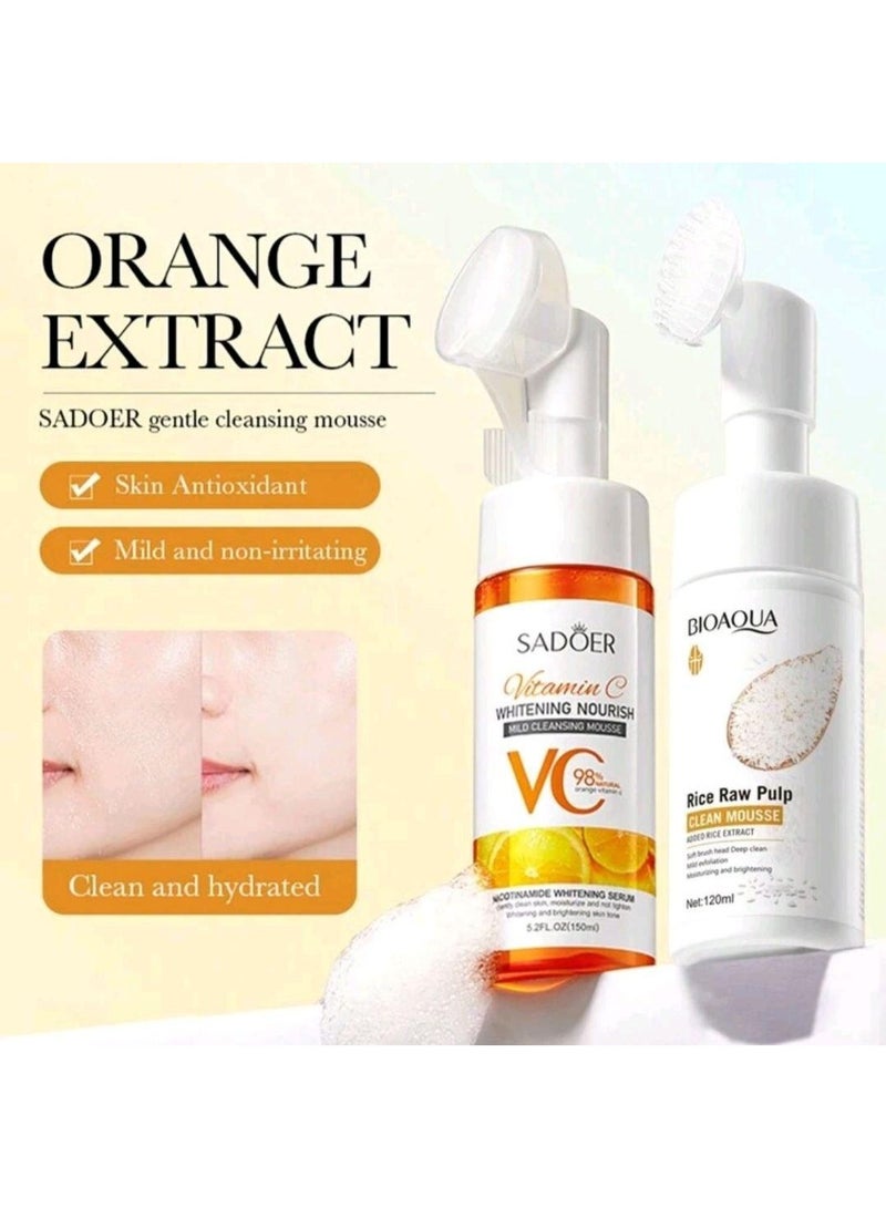 سادور SADOER Rice Vitamin C Facial Cleanser with Massage Brush - Image 3