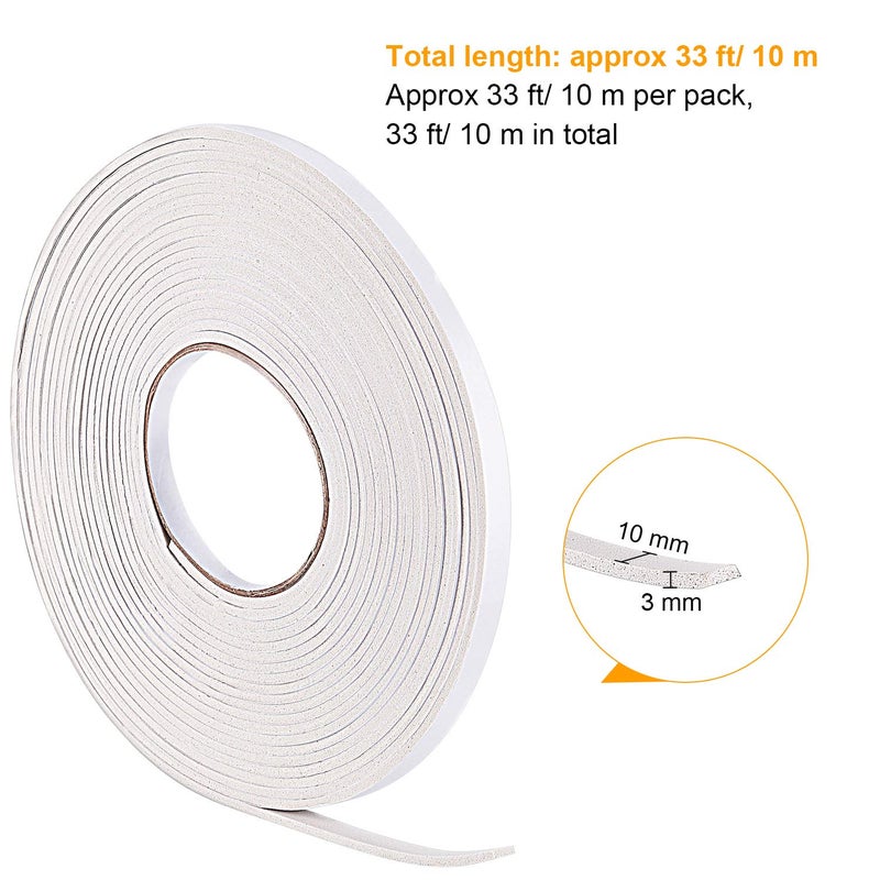 Hestya 10 m Foam Draught Excluder Weather Strip Tape Weatherstrip Weather Seals for Window Door Sealing (3 mm, White) - Image 2