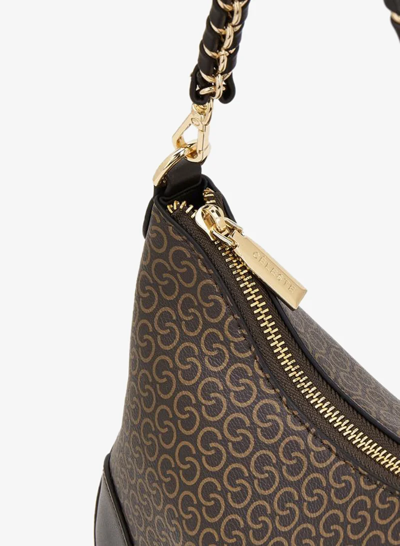 Celeste BROWN Monogram Print Crossbody Bag With Adjustable Shoulder Strap for Women | Best Price UAE