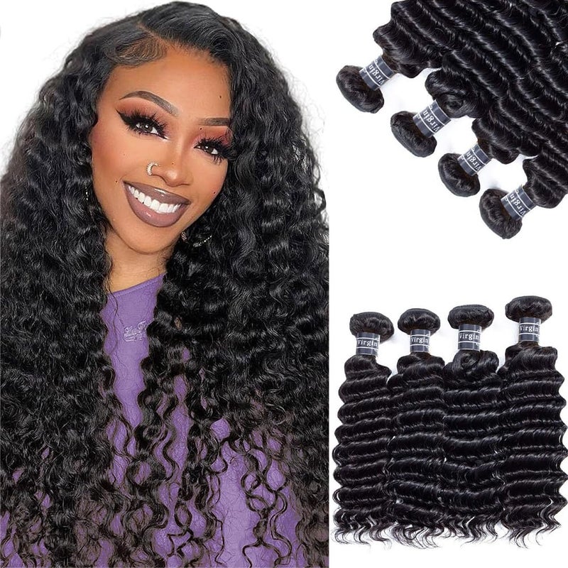 Amella Hair 8A Brazilian Virgin Deep Wave Human Hair Extensions Pack of 4 16 18 20 22inch100 Unprocessed Deep Wave Weave Natural Color