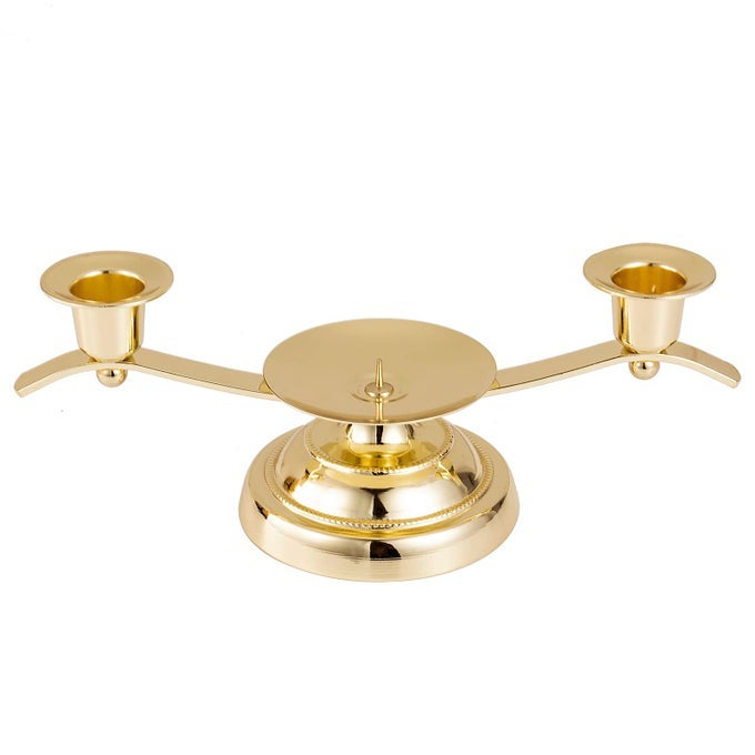 GOLD UNITY CANDLE HOLDER FOR WEDDING AND GIFTS 3CANDLE DESIGN CANDLE HOLDER WITH STABILIZING PIN AND SIDE SUPPORT PEGS PERFECT FOR UNITY CANDLES FOR WEDDING ANNIVERSARIES
