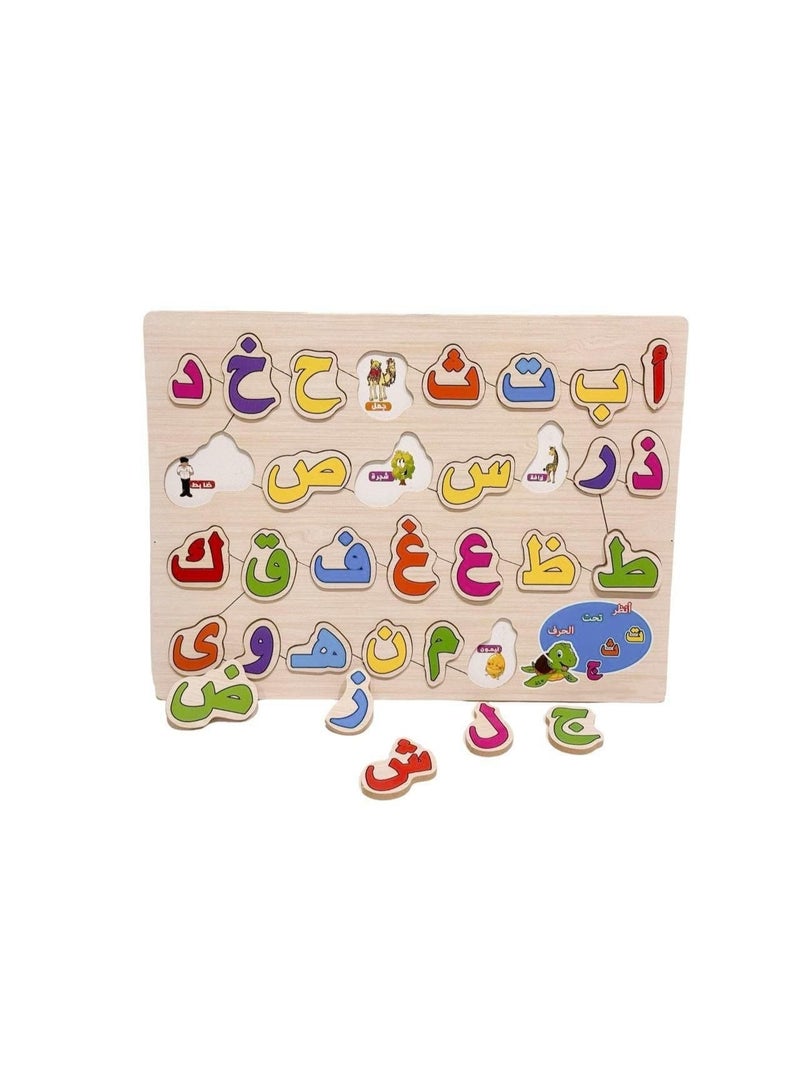 بازل خشب الحروف العربية  للأطفال – لعبة تعليمية لتنمية المهارات وتعليم  الأبجدية – قطع ملونة ثلاثية الأبعاد مع أماكن مخصصة لكل حرف متعدد الالوان - Image 2