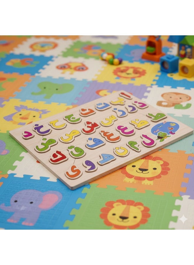 بازل خشب الحروف العربية  للأطفال – لعبة تعليمية لتنمية المهارات وتعليم  الأبجدية – قطع ملونة ثلاثية الأبعاد مع أماكن مخصصة لكل حرف متعدد الالوان - Image 4