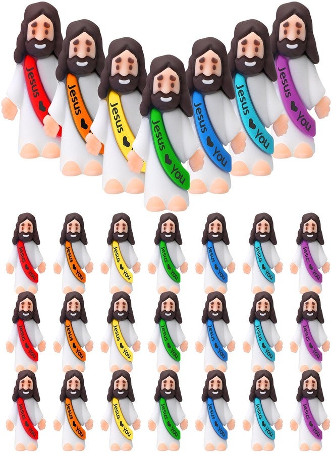 Bememo 25 Pcs Little Jesus Figures Original Design Jesus Love You Mini Rubber Toys to Hide and Seek Religious Party Favors Sunday School Baptism Gifts(Rainbow Color) - Image 1