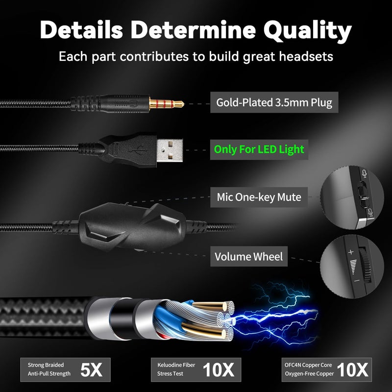 Jimonyer Gaming Headset for PC/PS4/PS5/Xbox One/Switch, Stereo Surround Sound Gaming Headphones with Noise Canceling Flexible Mic, Computer Headset with 3.5mm Jack(Black) - Image 5