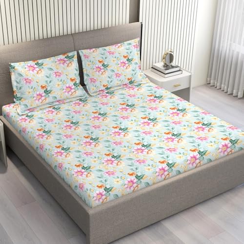 Layers Bloom Blue Floral Printed Double Bedsheet Set for All Seasons | Microfiber Double Bed Sheet with 2 Pillow Covers — Soft, Breathable, Wrinkle-Resistant - Image 2