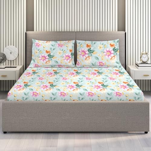 Layers Bloom Blue Floral Printed Double Bedsheet Set for All Seasons | Microfiber Double Bed Sheet with 2 Pillow Covers — Soft, Breathable, Wrinkle-Resistant - Image 4