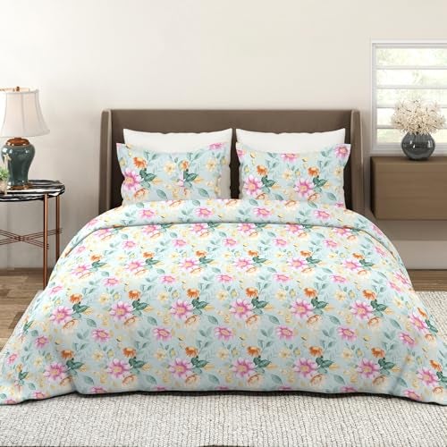 Layers Bloom Blue Floral Printed Double Bedsheet Set for All Seasons | Microfiber Double Bed Sheet with 2 Pillow Covers — Soft, Breathable, Wrinkle-Resistant - Image 1