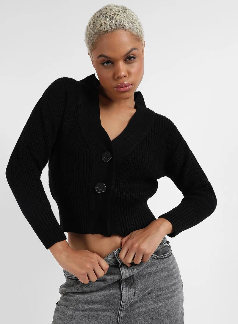 Women's Solid Ribbed Cropped Cardigan