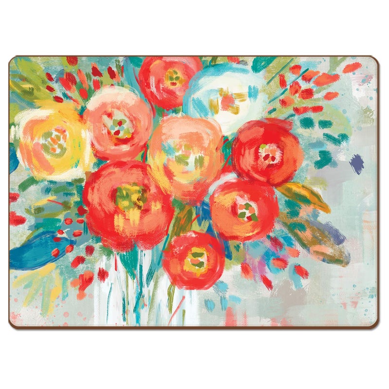 Cala Home Cala Home Coral Floral Decorative Hardboard Cork Back Tabletop Placemats 4 Pack Manufactured in The USA Heat Tolerant and Easily Wipes Clean