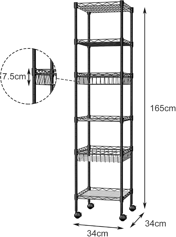 Uptyia 6-Tier Rolling Slim Wire Shelving Unit,Uptyia Adjustable Metal Storage Rack - Image 2